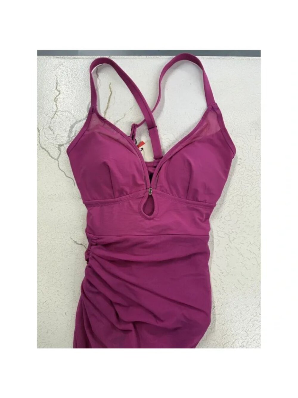 Popilush Womens XS Magenta Ruched One-Piece Swimsuit With Keyhole Detail Nylon &